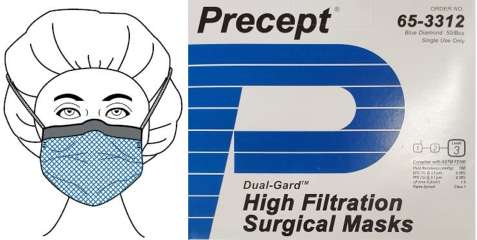 Precept Dual-Gard™ High Filtration Surgical Masks Tie-On LF -50- 65-3312 ASTM Level 3