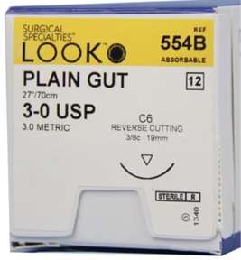 LOOK 3/0 Gut Dental Suture Absorbable Plain 27-in C6 12 554B
